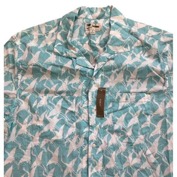 J Crew Shirt Mens L Blue Casual Button Down Short Sleeve Tropical Animal Print - Picture 1 of 10